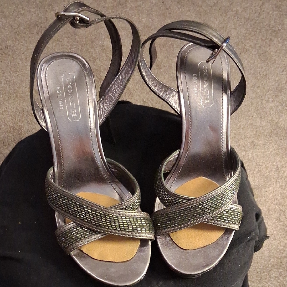 Coach Green and Silver Strappy Sandals - Picture 3 of 8